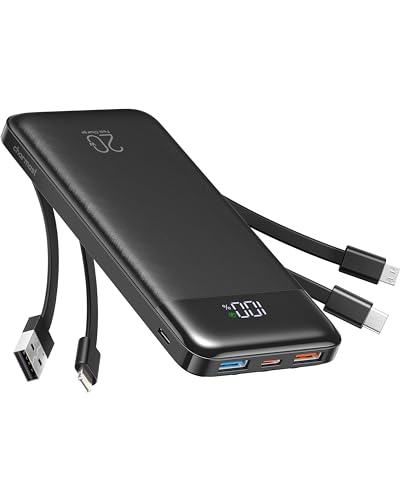 Charmast Power Bank 20000mAh Bateria Portatil USB con Cables Bateria Externa USB