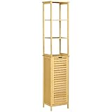kleankin Estantería de Baño de Bambú Armario Alto para Baño con 3 Estantes