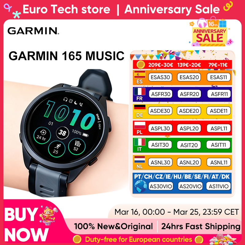 GARMIN Forerunner 165 música SmartWatch 43 mm corriendo GPS 1,2 pulgadas AMOLED