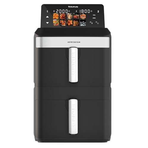 Taurus – Freidora sin aceite Duo Slim | 13L | 14 Comensales | 2 Cestas | Cocina 2 platos a la vez