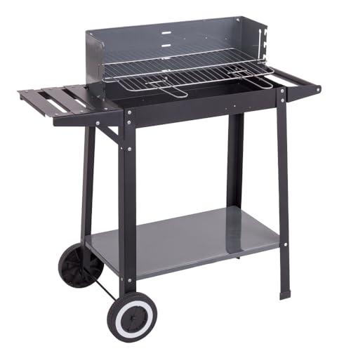 LOLAhome Barbacoa de Carbón Rectangular de Acero con Bandeja Lateral y Ruedas