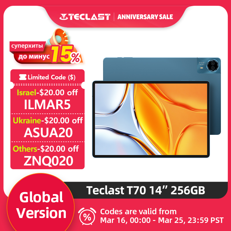 Teclast T70 de 14" con Pantalla 2K, Android 15,  20 GB de RAM, 256 GB de ROM, Batería 10000 mAh