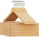 SONGMICS Percha de Madera Maciza, Juego de 20, con Ranuras para Hombros, Barra Antideslizante pa...