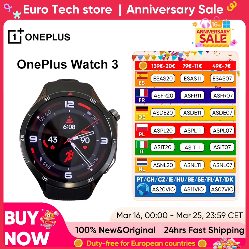 OnePlus Watch 3 Wear OS por Google Pantalla LTPO A0MOLED de 1,5", 5 días debatería 60S GPS