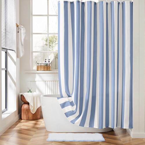 Ohocut - Cortina de ducha con rayas verticales (183 x 183 cm, diseño de rayas azules)