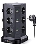 KOOSLA - Regleta para sobretensiones (4000W/16A), Regleta eléctrica con 6 Puertos USB y 12 enchufes