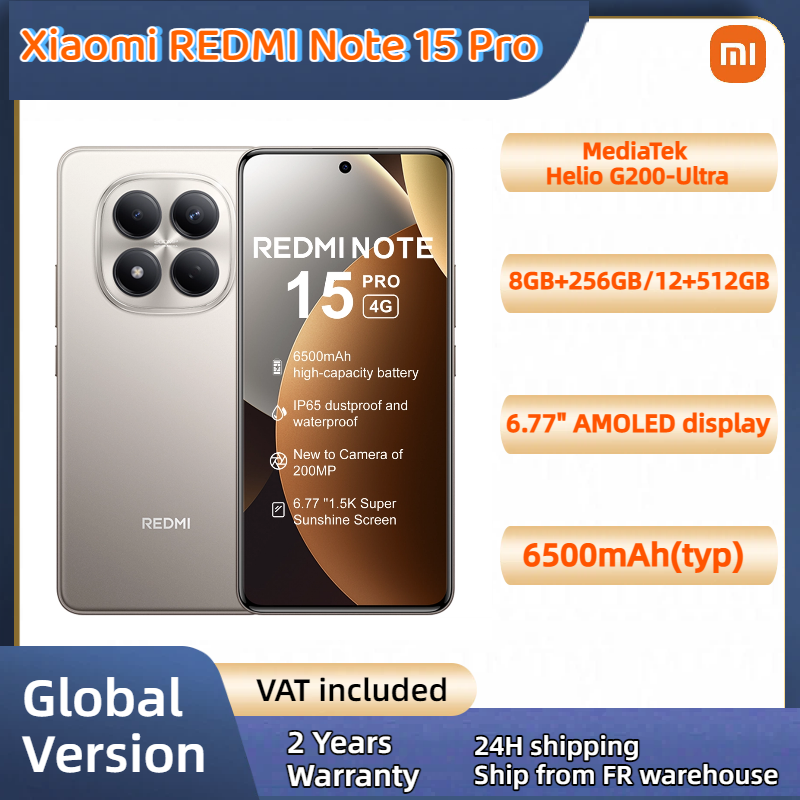 Xiaomi REDMI Note 15 Pro Pantalla AMOLED de 6.77" Cámara de 200MP 6500mAh Carga rápida de 45W 120HZ