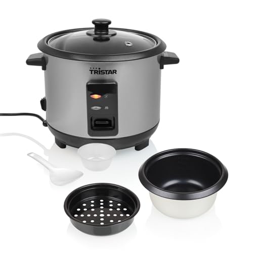 Tristar Olla Arrocera 1 L, Hasta 5 Raciones, Carcasa de Acero Inoxidable