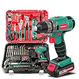 Taladro Atornillador 12V, HYCHIKA 104pcs Taladro Bateria Kit Herramientas Bricolaje, 1,5Ah