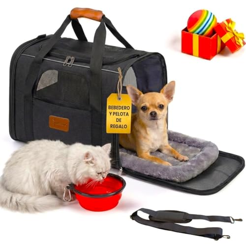 NICEOWL® Transportin Perro Gato Plegable y Reforzado con Cama, Bebedero y Juguete de Regalo