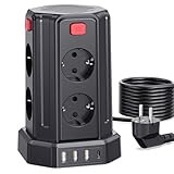 Torre Regletas Enchufes con Cable 3M, Regleta USB 8 Tomas de AC Corrientes y 4 USB, 2500W/10A