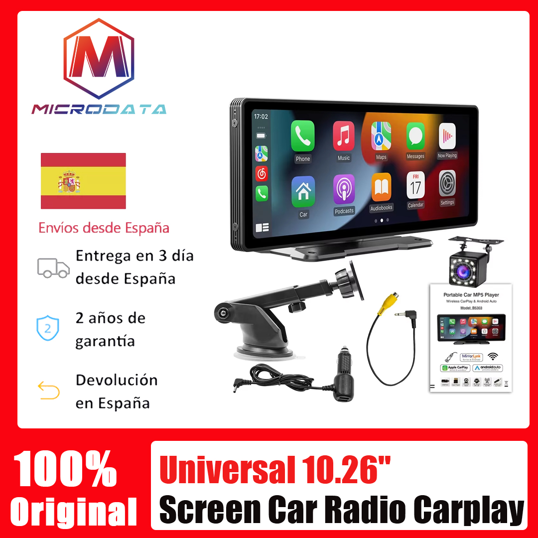 Carplay Universal 10,26" de coche Multimedia WIFI reproductor de vídeo inalámbrica + cámara 12LED