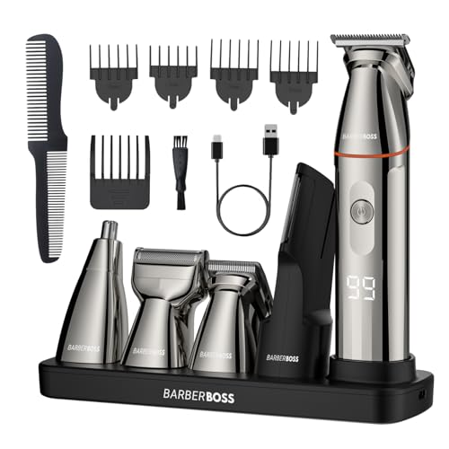 BarberBoss Recortadora de barba, Cabello para hombres, Kit cuidado de barba 5 en 1