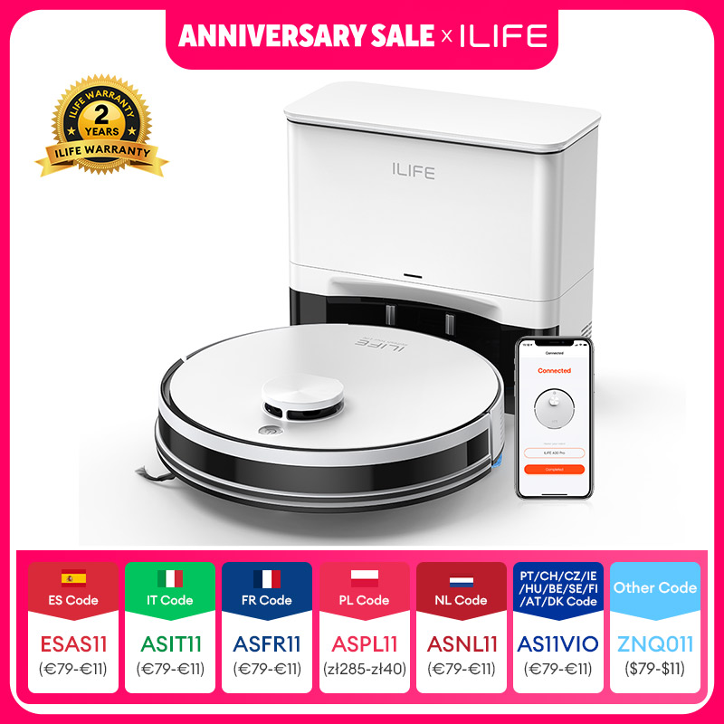 ILIFE-Robot aspirador A30 PRO de succión de 5000Pa, Combo de fregona, vaciado automático