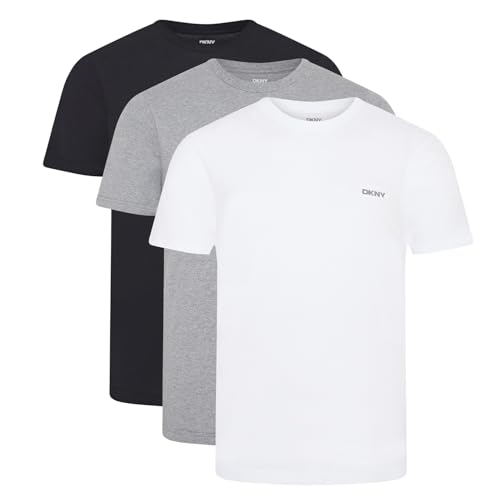 DKNY Hombres Camiseta de Cuello Redondo Negro/Blanco/Gris Paquete de 3 Medio