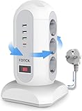 FDTEK Torre Regletas Enchufes 9 Tomas AC con 3 USB-A y 1 USB-C Regleta con Cable Retráctil 1,65 m