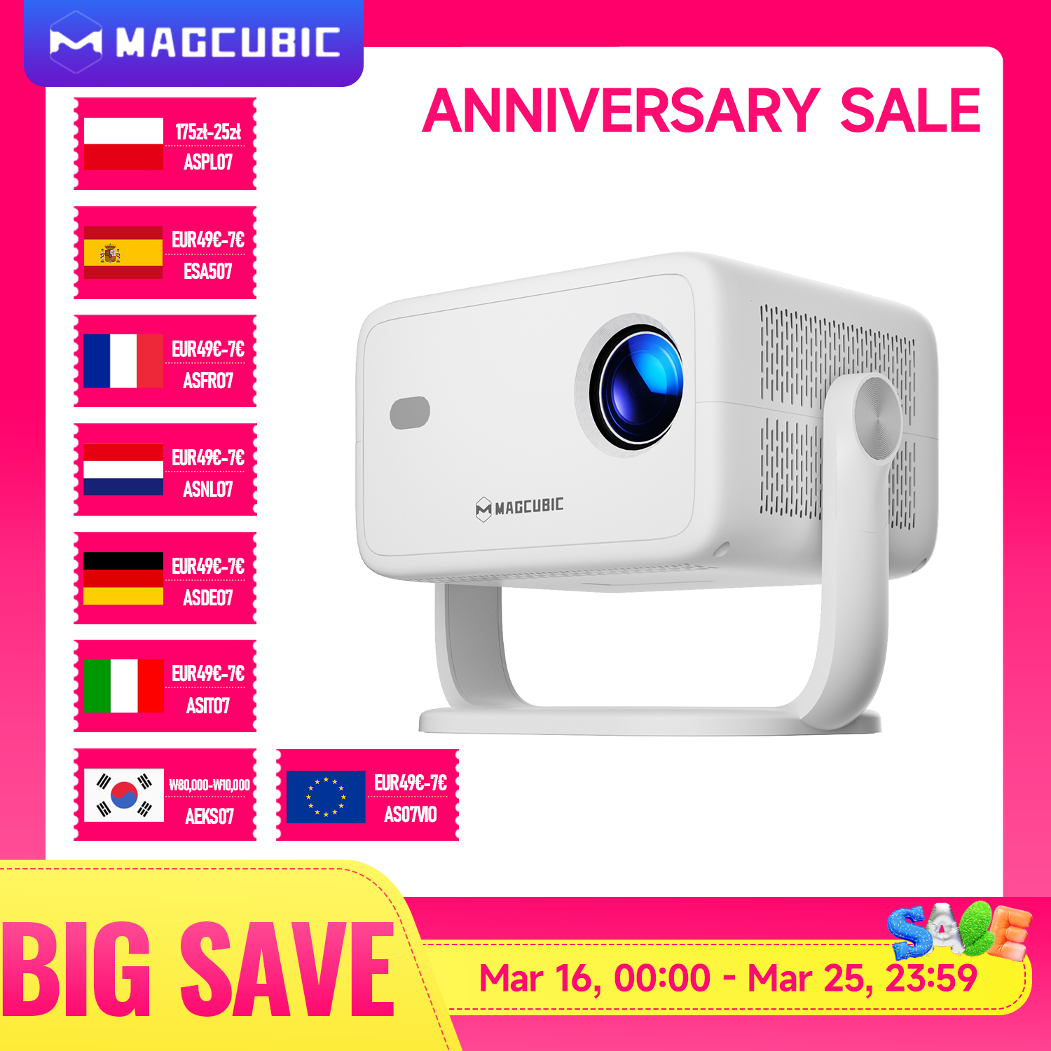 Proyector Magcubic Native 1080P 650ANSI 8K Android14 L018 con enfoque de corrección Keystone