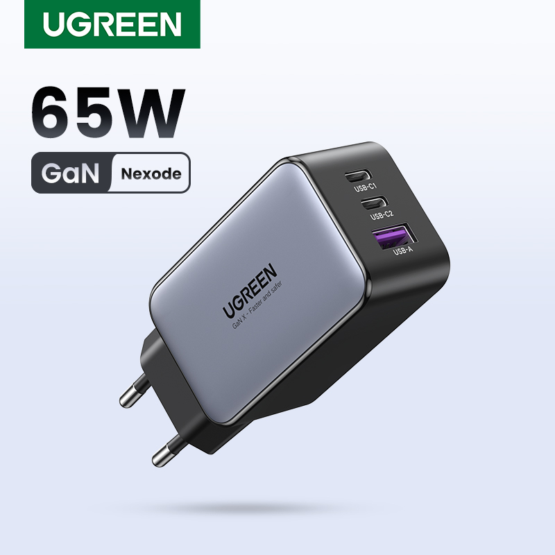 Cargador UGREEN con USB tipo C GaN de 65W, carga rápida para portátil, móvil, tablet, 4,0, 3,0