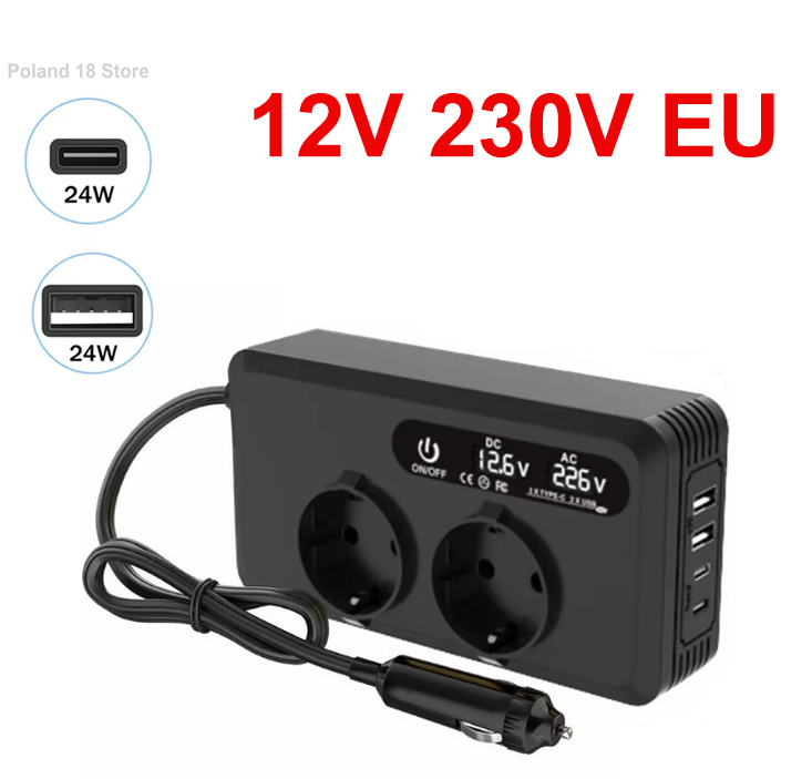 Inversor de coche de 200W, enchufe de encendedor de cigarrillos para coche
