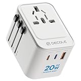 Enchufe Universal, Adaptador de Viaje con 2 USB-C(PD 20W) y 1 USB-A, Adaptador Universal 224+País