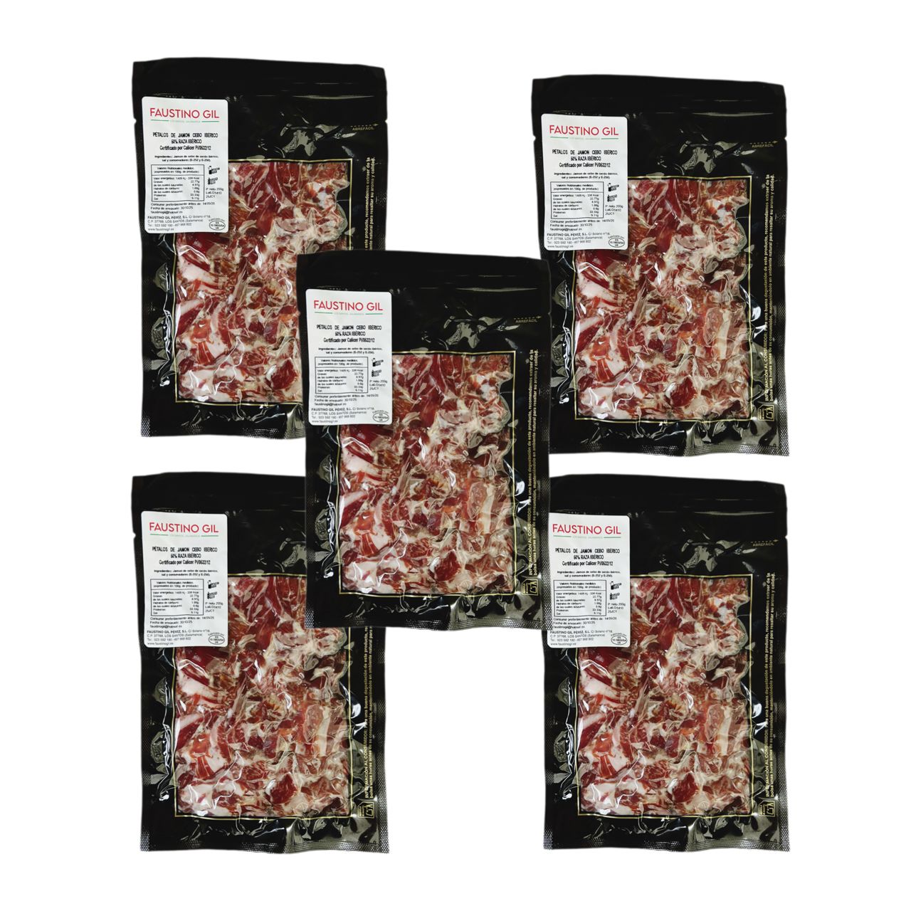 Virutas de  Jamón  Ibérico cebo 1Kg  - 5 unidades de 200g - Lonchas de jamón - Ibéricos Faustino Gil