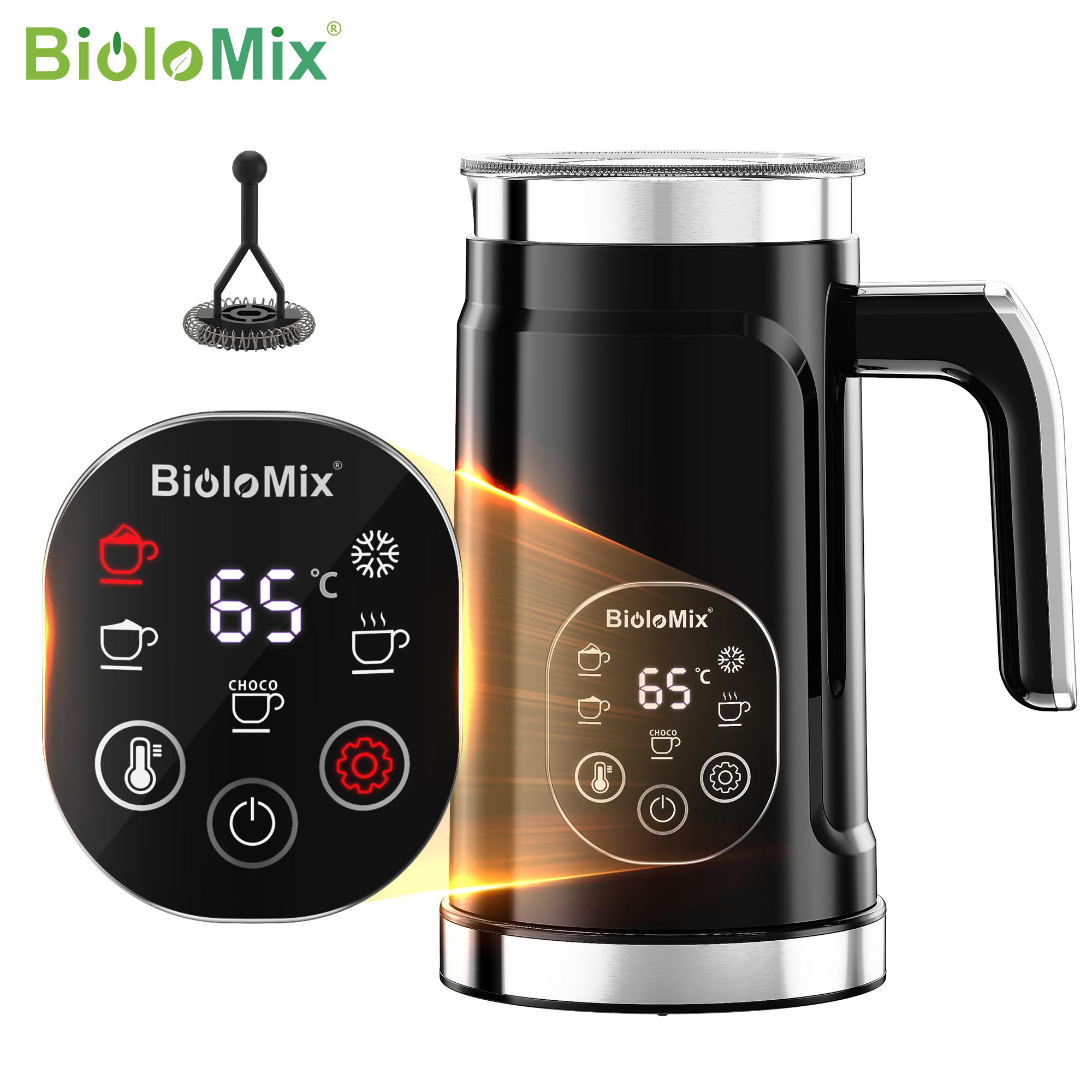 Espumador de leche BioloMix 5 en 1 con pantalla táctil LED: máquina de espuma fría