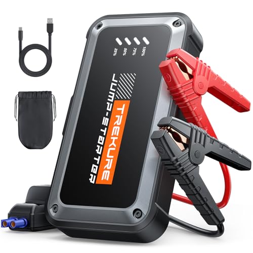 Arrancador de Baterias de Coche TREKURE 5000A hasta 9,0 L de Gas o 8,5 L de Diésel con Linterna LED