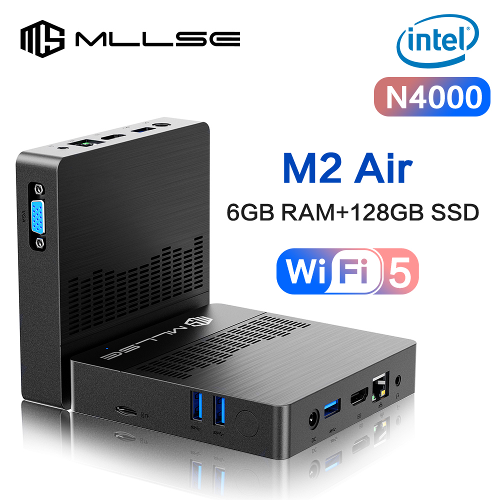 Mini PC MLLSE M2 Air Intel Gemini Lake N4000 Intel J3710 6GB RAM 128GB ROM WiFi Bluetooth USB
