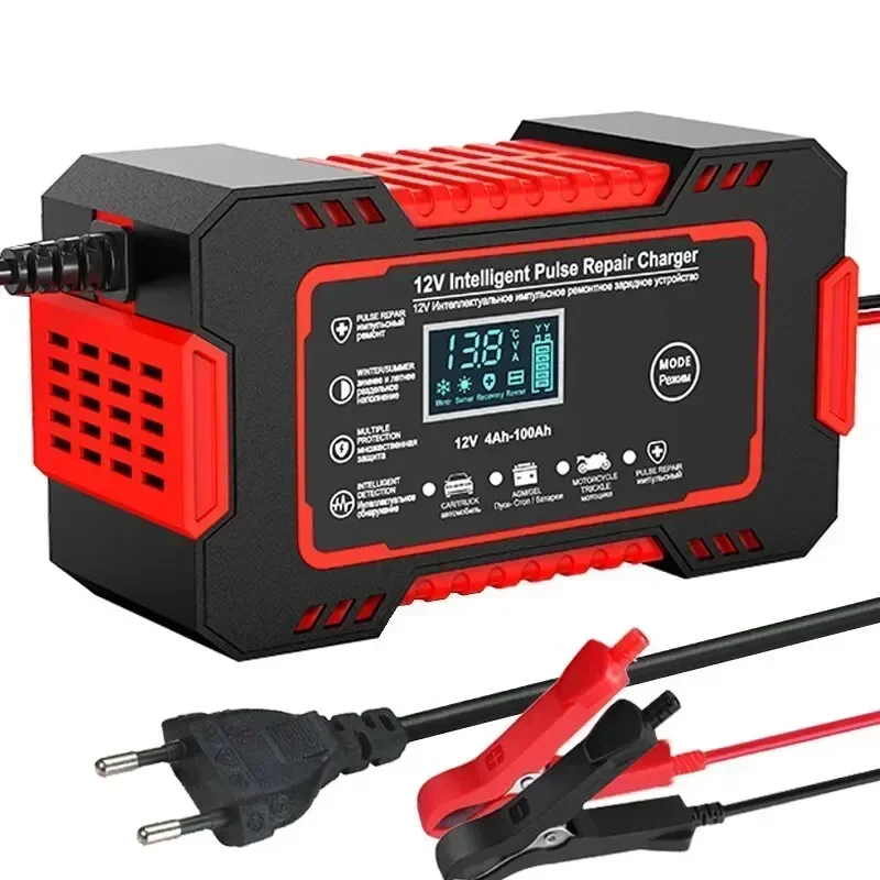 Cargador de batería de coche 12V 6A, de plomo ácido seco húmedo con pantalla LCD Digital