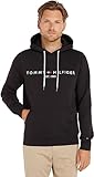 Tommy Hilfiger Hoodie Hombre Core Tommy Logo con Capucha, Negro (Jet Black), M