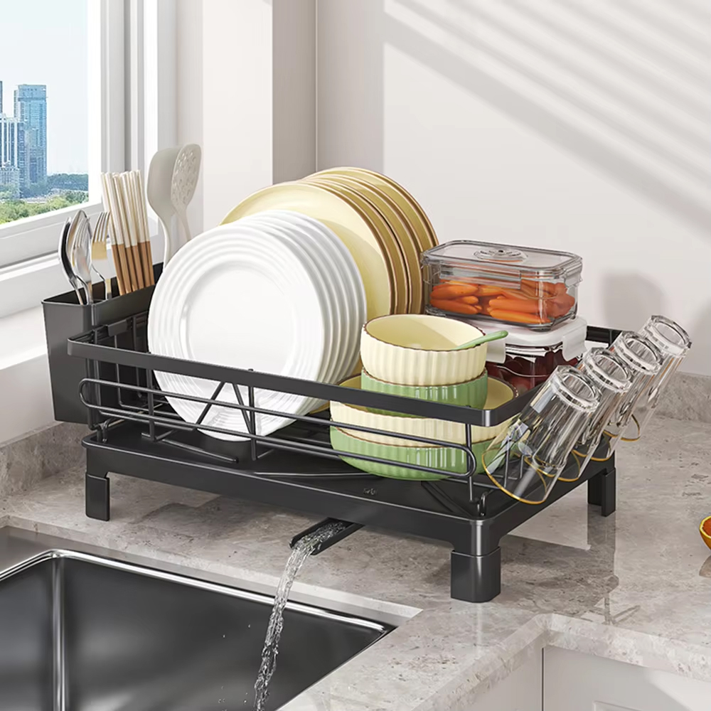 Escurridor de Platos Resistente a la Oxidación,Portavasos y Bandeja de Drenaje  para Encimera
