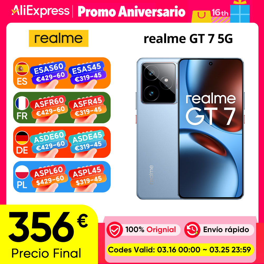 Versión UE del smartphone realme GT 7 5G con chipset Mediatek Dimensity 9400e