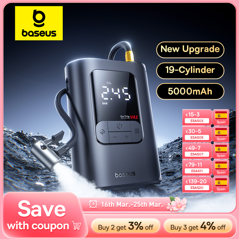 Baseus-bomba de aire inalámbrica para coche, motocicletas, bicicleta con pantalla Digital LCD