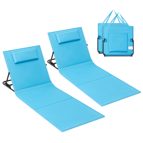 SONGMICS Juego de 2 Tumbonas de Playa, Tumbona, Cojín, Respaldo Basculante, Portátil con Asa