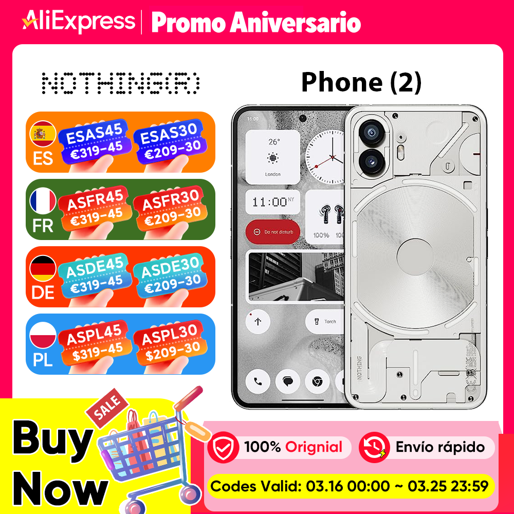NOTHING Phone (2) LTPO OLED flexible de 6,7" Snapdragon 8+ Gen 1 Nothing OS 2.0 Cámara dual de 50 MP