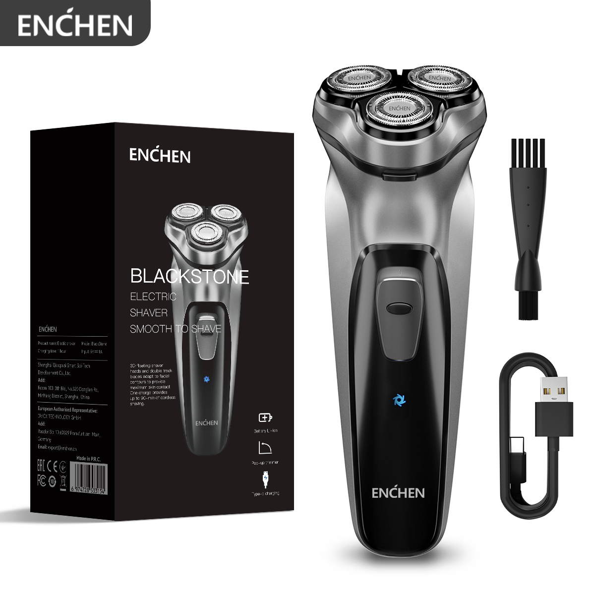 ENCHEN Blackstone Afeitadora 3D rotativa eléctrica tipo C carga rápida con recortadora de precisión