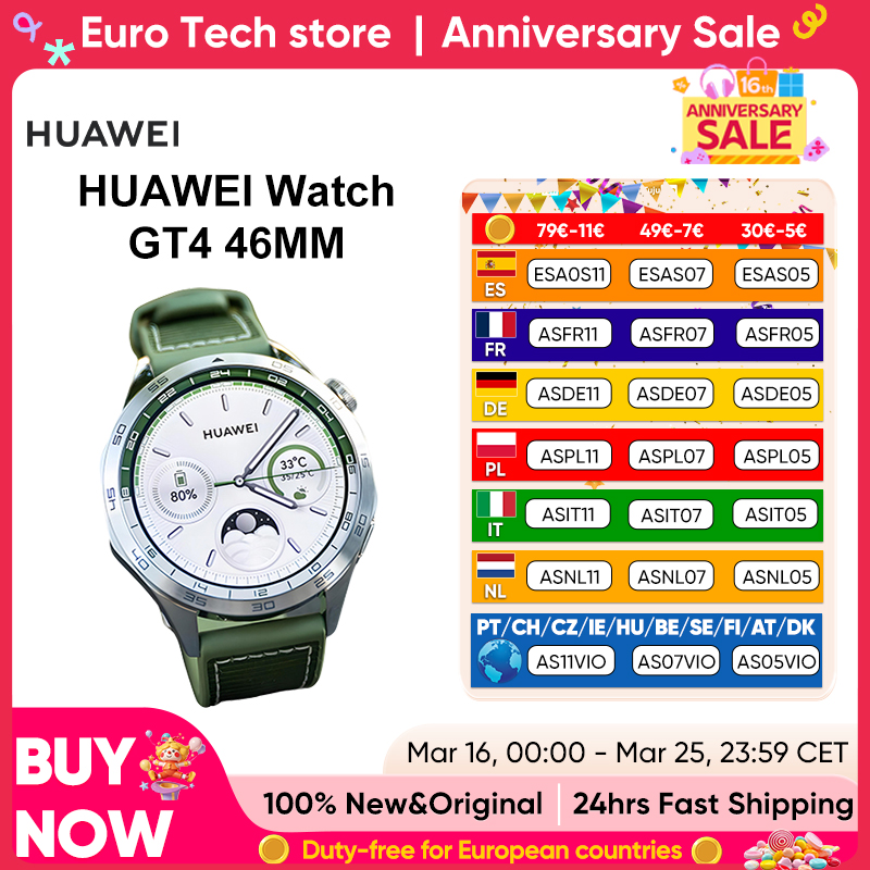 Huawei Watch GT 4 46 mm iOS y Android, Gestión de Calorias, Seguimiento de Salud, SpO2, GPS