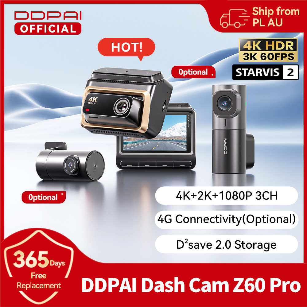 Cámara para Auto DDPAI 4K Dash Cam Z60 Pro, Cámara Frontal y Trasera Interior, Sensor SONY STARVIS2