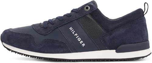 Tommy Hilfiger Runner Sneaker Hombre Iconic Leather Suede Mix Runner Calzado Deportivo, Azul