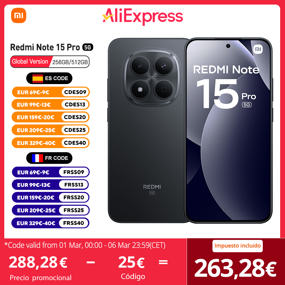 Redmi Note 15 Pro 8+256GB MTK Dimensity 7400-Ultra Pantalla AMOLED 6,83" 1.5K, 120Hz, 200MP, IP68