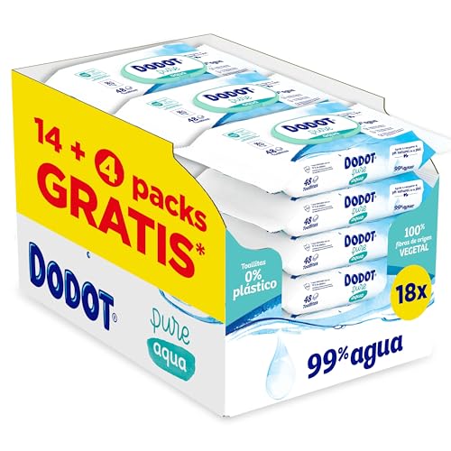 Dodot Toallitas Pure Aqua Para Bebé, 864 Toallitas (18 Packs de 48 Unidades)