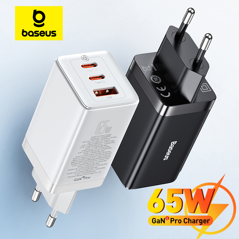 Cargador Baseus 65W GaN carga rápida tipo C PD QC para ordenadores, tablets y móviles
