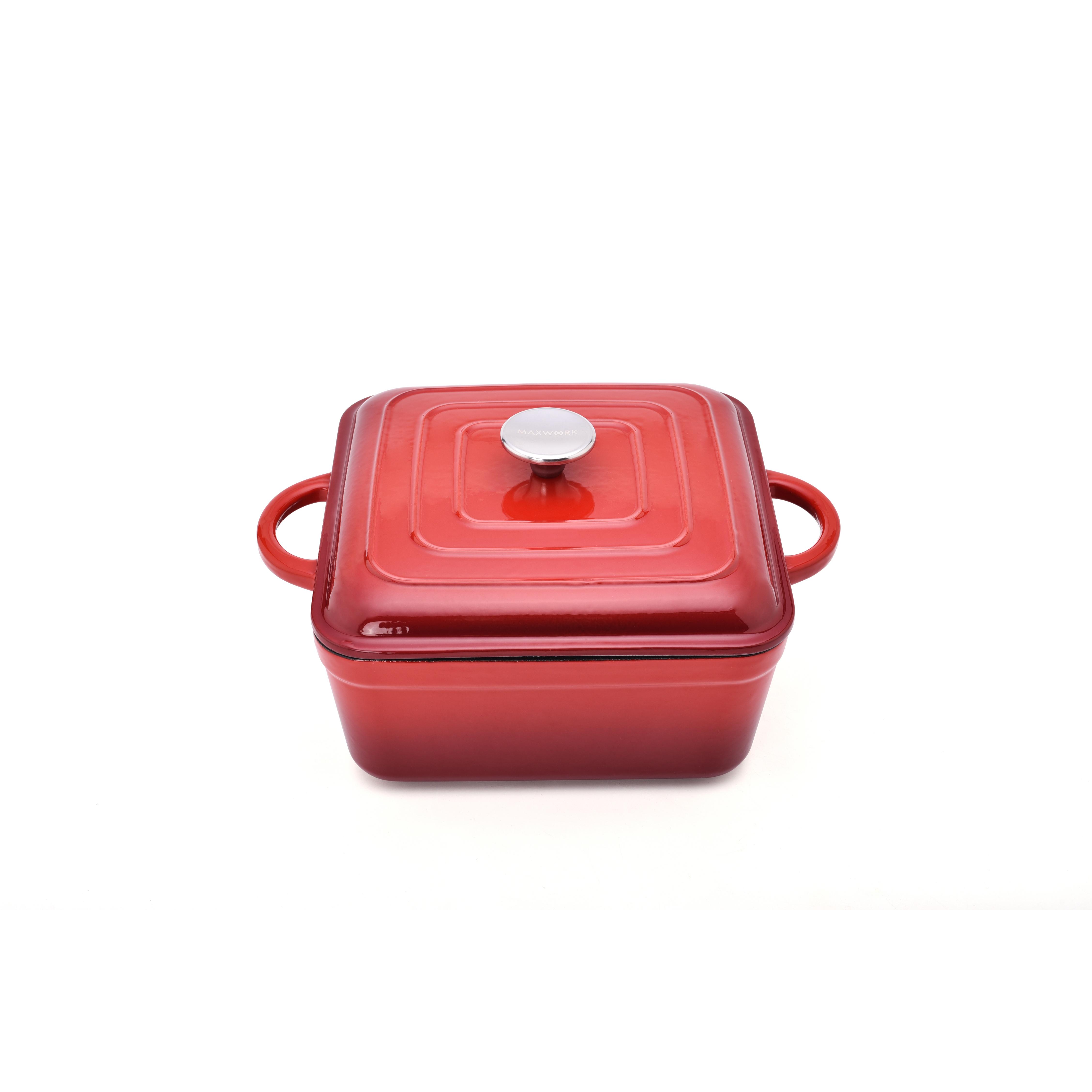 MAXWORK Cocotte Olla de Sopa Esmaltada de Hierro Fundido de Cuadrado Φ24