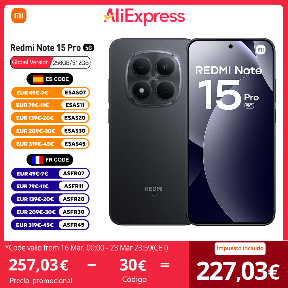 Xiaomi Redmi Note 15 Pro 5G Versión Europea 8+256GB MTK Dimensity 7400-Ultra Pantalla AMOLED 6,83"
