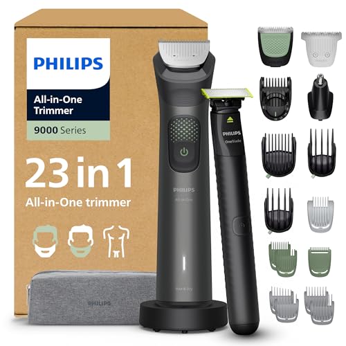 Philips Recortadora todo en uno de 23 en 1 Serie 9000 + OneBlade - Afeitadora y cortapelos