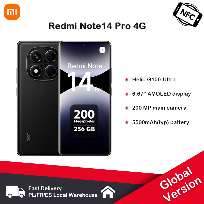 Redmi Note 14 Pro, NFC, 45W, cargador de 200MP, MediaTek, Helio G100-Ultra, 120Hz, 5500mAh, cámara