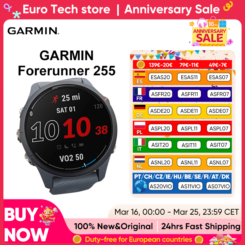 Garmin Forerunner 255 46mm pantalla a Color de 1,3", 14 días de batería ,4GB RAM, NFC, Wifi, 5ATM