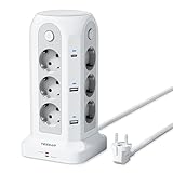 TESSAN Regleta Enchufes con Interruptor Individual,  6 USB, 12 Tomas Multiples con 2 USB C