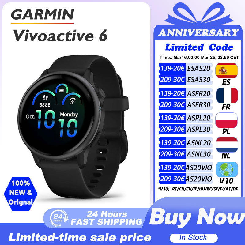 Reloj Inteligente Garmin Vivoactive 6 con GPS, Pantalla Táctil AMOLED, hasta 11 Días de Autonomía