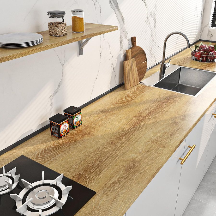 Papel Adhesivo para Encimeras de Cocina, Vinilo con Diseño de Madera de Roble, 90 cm de Ancho